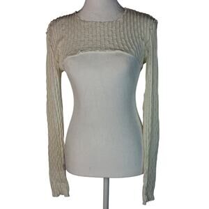 Size L Y2K Wrinkle Texture Keyhole Lace Stretchy White Bolero Shrug Longsleeve